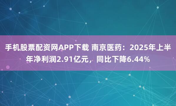 手机股票配资网APP下载 南京医药：2025年上半年净利润2.91亿元，同比下降6.44%