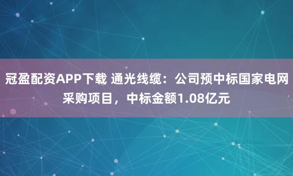 冠盈配资APP下载 通光线缆：公司预中标国家电网采购项目，中标金额1.08亿元